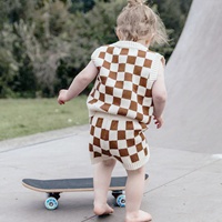Haute qualité INS Style neutre nouveau-né et enfant en bas âge damier sans manches gilet Shorts pull ensemble pur coton gilet
