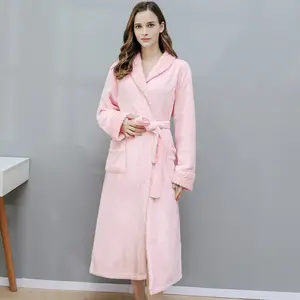 Long Robes for Women Winter Fleece Warm Couple Bathrobe Nightgown Fluffy  Super Soft Sleepwear Cozy Shower Spa Robe Ladies Clothes