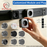 Sistema de Riel Eléctrico para Escritorio de Oficina en Casa, Longitud Personalizable, Enchufe Eléctrico Universal Ajustable con USB, HD, RJ45