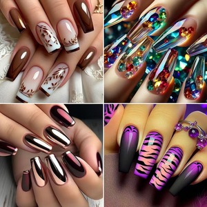 Faux ongles en acrylique à presser, forme amande courte, couvrance totale, style simplicité française, 24 pièces réutilisables avec colle pour salon de manucure et doigts - Product Image 2
