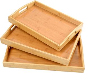 Bamboo Wood Single Tier <b>Storage</b> <b>Tray</b> with Handles Eco-Friendly & Multifunction for Kitchen Parties Tea Breakfast - Product Image 2