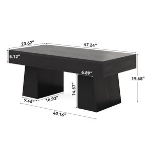 Trang trại Bàn cà phê, 47 inch bằng gỗ hình chữ nhật Bàn cà phê với cơ sở dày, đồ nội thất nhà trà thấp hiện đại cho phòng khách - Product Image 2