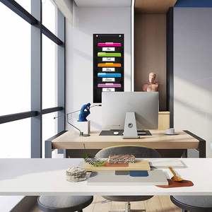 Multifunction 5-Pocket Wall <b>File</b> Organizer with 2 Hooks Foldable Office Storage and Space-Saving Pocket Chart Storage - Product Image 3