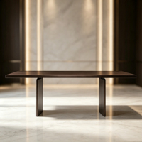 Table à manger YUANCHANG moderne de luxe en placage de noyer, avec pieds en métal brossé bronze à double courbure, surdimensionnée, robuste, pour hôtel