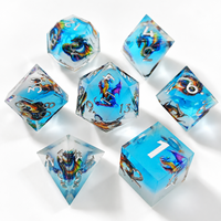 1 pièce – Ensemble de dés polyédriques D&D Wyrm bleu et blanc à bords coupés, faits à la main en résine écologique et peints à la main, pour jeux de table Dungeons & Dragons