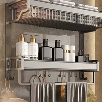 Ensemble porte-serviettes et étagère de salle de bain en aluminium poli miroir, style luxe léger, fixation murale sans perçage pour salle de bain et toilettes