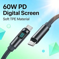 Nuevo Cable PD de 60W, Tipo C a C, Carga Rápida PD con Pantalla Digital en Tiempo Real, Cable de Datos Flexible TPE de 1m 2m