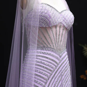Jancember LSZ070 Glaromous Crystal <b>Lilac</b> Sequins Beaded Evening Cape Sleeve <b>Prom</b> <b>Dresses</b> - Product Image 3