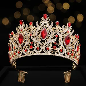 Custom Tall Beauty Crown Tiara Met Kammen Champagne Pagne Tiara Kroon