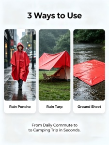 Outdoor Waterproof Multi-functional Three-in-one Reflective Strip Raincoat For Hiking / Climbing / Camping PUWindproof - Product Image 2
