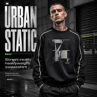 Sweat-shirt à col rond personnalisé avec logo, imprimé découpé, 330 GSM, épaules tombantes, 65 % coton, polaire polyester, OEM ODM, streetwear vierge