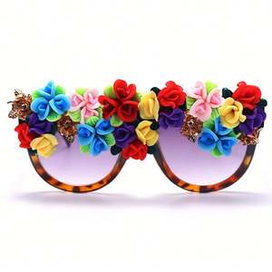Lunettes de soleil pour femmes, mode 2021, luxe, décoration florale colorée, UV400, monture plate, style œil de chat - Product Image 6
