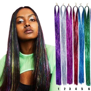Extensions de cheveux en PET multicolores FUJIA, mèches colorées avec fil doré, effet laser, 200g - Product Image 6