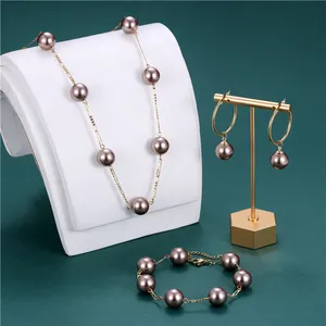 14mm Drop Pearl Earring Set Jewelry Set Wholesale 14k Gold plated real pearl Necklace Earrings and bracelets for women