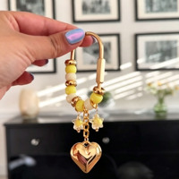 Porte-clés breloque de sac fait main en perles pastel, pendentif cœur doré, perle de cristal étoile, pour femme, décoration de sac à main, cadeau