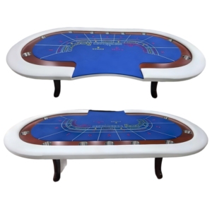 Mesa de Póker Profesional Baccarat OEM de 260*135*80cm para 9 Jugadores con Tela Azul, Riel de PU Blanco y Portavasos Metálicos para el <span class=keywords><strong>Juego</strong></span> de BlackJack - Product Image 2