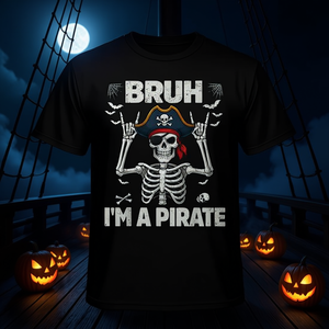 T-shirt à manches courtes pour adulte, unisexe, col rond, imprimé numérique, aventure de squelette pirate pour Halloween - Product Image 3
