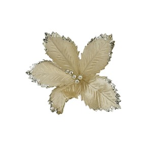 Fiore a Stelo Corto in Velluto Champagne con 5 Petali e Strass Champagne - Product Image 1