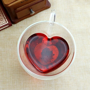 Doppia Parete Del Cuore Tazza di Caffè Con Piattino 240Ml Grande Capacità Resistente Al Calore Tazza di <span class=keywords><strong>Vetro</strong></span> Ristorante Hotel Regalo - Product Image 2