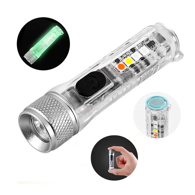 Mini Keychain Flashlight With Magnet Multifunctionn Portable Lamp Type-C Rechargeable Led Torch Light
