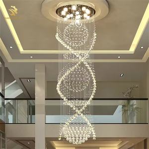 Benutzer definierte große Gold moderne Kristall Kronleuchter LED Treppe Hotel Esszimmer Pendel leuchten - Product Image 3