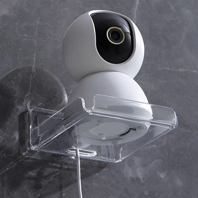 Wall-Mounted Punch-Free Storage Rack Clear Plastic TV Set-Top Box Holder with Tools for Bathroom Living Room Camera