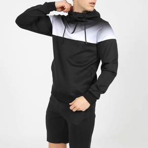ชุดเสื้อฮู้ดบล็อกสีสำหรับผู้ชาย สีดำขาว ผ้าฝ้ายเฟรนช์เทอร์รี่ ระบายอากาศได้ดี สไตล์สปอร์ตสำหรับฤดูใบไม้ร่วง - Product Image 1