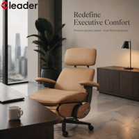 Fauteuil de Direction en Cuir Véritable avec Inclinaison Électrique, Recharge Intelligente, Massage Lombaire, Dossier Haut, Accoudoirs en Bois Massif