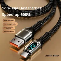 Kabel USB tipe-c pengisian daya Cepat PD 120W, kabel USB tipe-c pria dengan tampilan LED, jaket PVC dan pelindung jalinan untuk penggunaan komputer, kabel Data