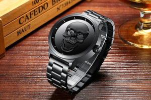 Reloj de cuarzo para hombre con esfera negra 3D y correa de acero inoxidable – Reloj de moda estilo gótico urbano - Product Image 6