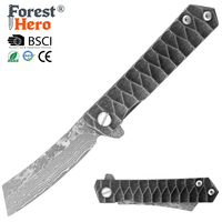 Couteau de poche pliant en acier Damas, lame pour le camping en plein air, la randonnée, la survie, la chasse, tactique, EDC, portable, support OEM ODM