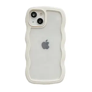 도매 한국 크리 에이 티브 클리어 캔디 색상 재미 있은 웨이브 가장자리 간단한 투명 사용자 정의 휴대 전화 케이스 아이폰 용