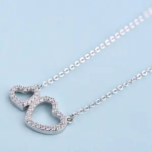 Yh Jewellery Sterling Silver 925 Women Jewelry Custom Gold Plated Zircon Double Heart Necklace