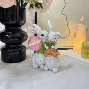 Couple Bunny <b>Easter</b> Decoration Resin Craft Indoor <b>Ornament</b> <b>Easter</b> Gift - Product Image 1