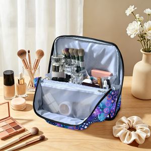 Australian Collection Dot Pattern Portable <b>Make</b> <b>Up</b> Organizer <b>Pouch</b> Brush Holder Travel Stand-<b>up</b> Cosmetic Bag with Handle - Product Image 4