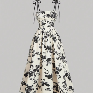 Vestido Midi Floral de Verano para Mujer, Estilo Vintage, con Tirantes Finos, Romántico, Estilo Francés, Silueta en A - Product Image 1