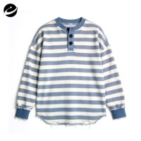 T-shirt Homme XUCHANG Personnalisé Décontracté Ample en Coton Tricoté Gaufré, Lavé, Rayé, Déchiré, Épais, Thermique à Manches Longues