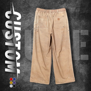 <span class=keywords><strong>Pantalon</strong></span> YUCE en toile épaisse personnalisé à double genouillère, 100 % coton sergé, coupe droite ample pour homme, effet délavé, style peintre et charpentier - Product Image 3
