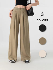Nouvelles femmes pour pantalons en <span class=keywords><strong>lin</strong></span> Tencel jambe large <span class=keywords><strong>coupe</strong></span> <span class=keywords><strong>droite</strong></span> <span class=keywords><strong>pantalon</strong></span> style costume avec dos taille élastique pour le confort - Product Image 2