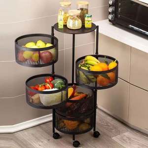 Movable Kitchen Trolley Metal Fruit Vegetable Basket for Kitchen Rotating Storage <b>Rack</b> 3/4/5 Tier <b>Rolling</b> Cart with Top Lid - Product Image 6