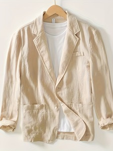 All'ingrosso giacca da <span class=keywords><strong>uomo</strong></span> in cotone e <span class=keywords><strong>lino</strong></span> tinta unita tinta unita primaverile Casual a maniche lunghe con doppio bottone giacca all'ingrosso - Product Image 3