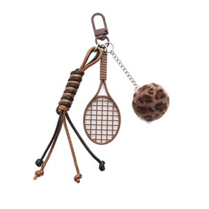 Porte-clés créatif et personnalisé en forme de raquette de tennis en peluche, avec petite sangle de tennis en corde tressée et pendentif décoratif en métal pour sac et téléphone portable - Product Image 5