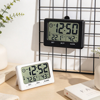 Termometer Higrometer Digital Plastik Ultra-tipis Mini Sederhana dengan Magnet, Alarm, dan Pengukur Suhu Kelembaban Elektronik untuk Meja dan Rumah