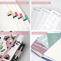 Agenda A5 à couverture rigide en PU/papier à motif floral, 2027, une page par jour, avec bande élastique pour le bureau et l'école