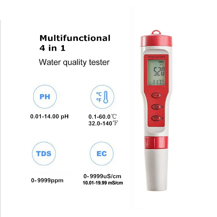 Tds ph 9908 multifunzionale 6 in 1 unità di qualità Dell'acqua del tester di conducibilità pH/TDS/CE/TEMP meter ph pen tester digitale