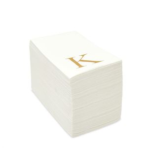 Serviettes jetables 3 plis en papier blanc avec monogramme lettre initiale 'K' en feuille d'or 4x8 pouces, lot de 50, direct usine, pour mariage moderne - Product Image 5
