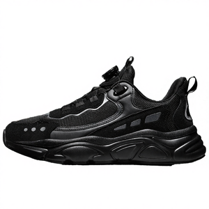 Zapatos de diseñador de moda negros con logotipo personalizable, zapatos deportivos de cuero con botones, suaves, a la moda, fáciles de usar, zapatillas casuales para hombre. - Product Image 1