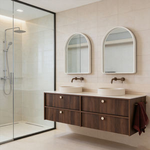 Mueble de Baño Moderno con <span class=keywords><strong>Doble</strong></span> Lavabo y Espejo Arqueado para Hogar, Bar y Vestidor - Product Image 3