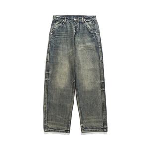 กางเกงยีนส์ทรงตรงสไตล์ฮิปฮอปผู้ชายแบบเรียบง่ายสั่งทำขายส่ง ผ้าฝ้าย 100% ซักแล้ว สีอ่อน/กลาง - Product Image 1