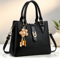 Sac à main élégant en cuir grainé litchi avec breloque florale, fourre-tout polyvalent grande capacité pour épaule/bandoulière